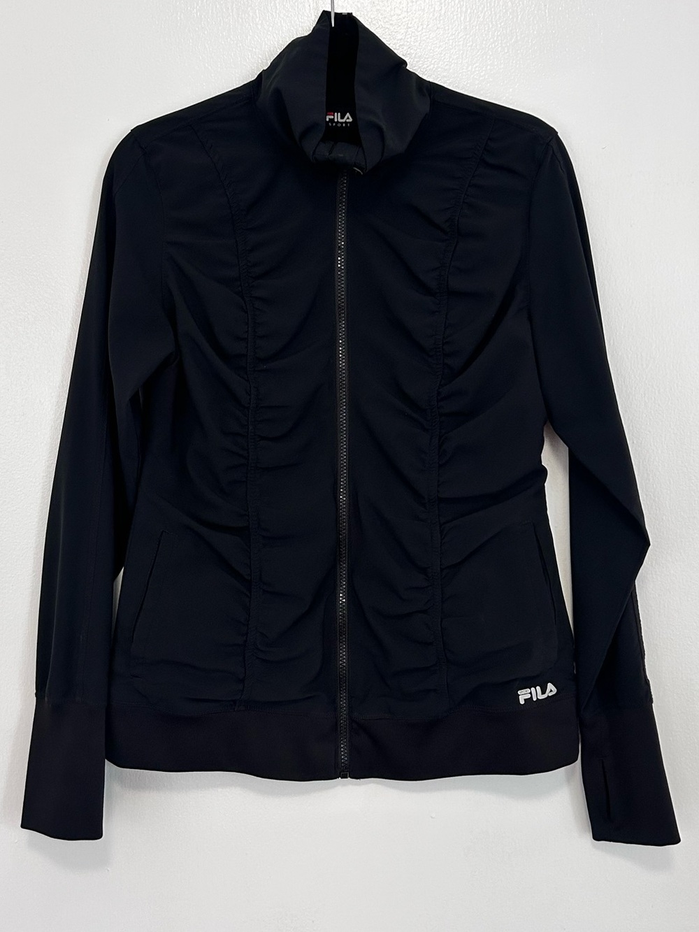 Fila Black Women's Ruched Zip-Up Utility Jacket